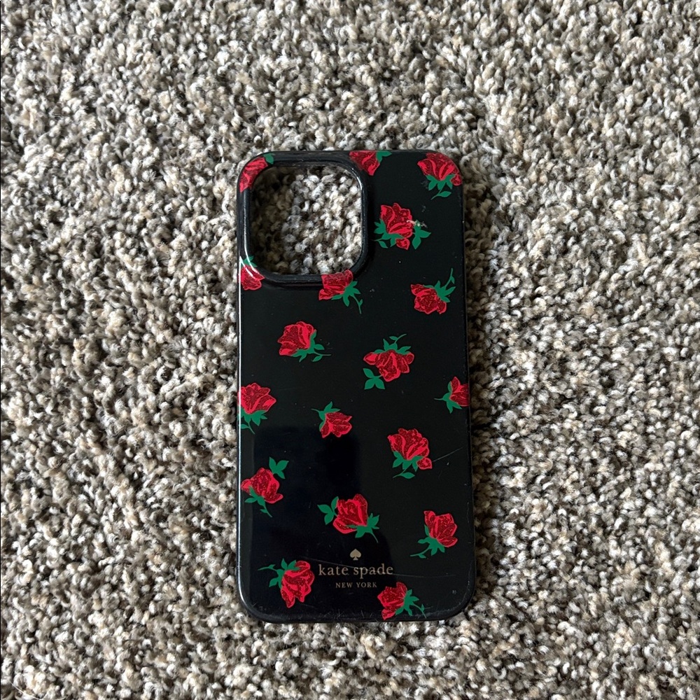 Kate Spade Black Case with Red Rose Pattern
